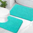 OLANLY Bathroom Rugs Sets 2 Piece, Soft Absorbent Chenille Bath Mats and U-Shaped Contour Toilet Mat Area Rug Set, Machine Washable Bath Carpet, Home Decor Accessories(30"x20"+24"x20", Teal)