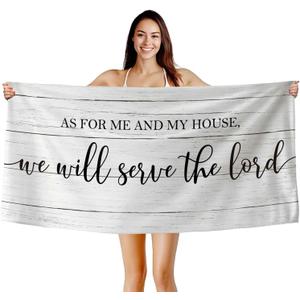 Christian Jesus Beach Towel, Scripture Bible Verse As for Me and My House We Will Serve The Lord Bath Towels for Bathroom Swimming Pool, Rustic Microfiber Beach Towels Oversized Decor 30x60in