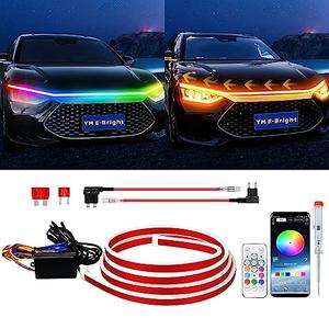 YM E-Bright Car Led Lights Exterior RGB Hood Light Strip Waterproof Multicolor Dynamic Scan Start Up Hoodbeam Kit with Turn Signal Indicator Function for Cars, Truck, SUV, APP Control, 12V 70inch