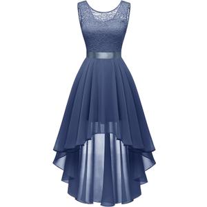 BeryLove Homecoming Cocktail Formal Dresses 2025 Wedding Guest Party Prom Sleeveless Lace High Low Dress (Medium, Grayish Purple)