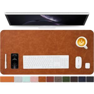 Distressed Leather Desk Mat - Non-Slip PU Desk Pad for Office and Home - Desk Organization and Accessories - Ideal for Large Mouse Pad and Desk Mats on Top of Desks(Tan,36"x 17")