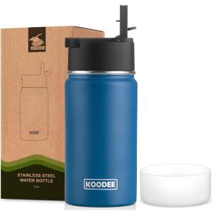 koodee Small Water Bottle -12 oz Stainless Steel Vacuum Insulated Water Bottle BPA Free, Boy Water Bottle for School Wide Mouth Flask (Navy)