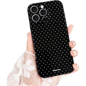 Compatible with iPhone 12 Pro Case with Cute Fashion Polka Dot Aesthetics Design, Raised Lens Edge Protection, Stylish Slim Soft TPU Protective Cover for iPhone 12 Pro, Black