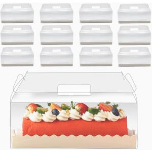 20 Pcs 11 Inch Clear Roll Cake Gable Boxes with Handle & Cake Boards, Transparent Plastic Gift BoxesEasy Carrying Pastry Containers for Bakery Christmas Wedding, Size: 11 x 4.3 x 4