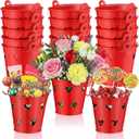 24 Pcs Valentine Small Gift Buckets with Handle Hollow Heart Shaped Red Metal Sand Bulk Valentines Party Favor for Crayon Candy Chocolate Flower Party Favor