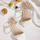 Ankis Black Nude White Gold Women Sandals Comfortable Walking Strappy Open Toe Sandals for Women Dressy Summer 1 Inch Low Block Heel Flat Adjustable Ankle Strap Shoes (White, 9)