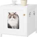 Cat Litter Box Enclosure, 21" Hidden Litter Box Furniture, Wooden Indoor Pet House with Front Arched Door, Side End Table, Nightstand for Living Room, Bedroom, White CB82213X