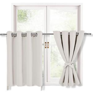 Hiasan Blackout Curtains for Bedroom, Thermal Insulated & Energy Saving Window Curtains for Living Room, Set of 2 Drape Panels Sewn with Tiebacks,52 * 30 Length,Ivory