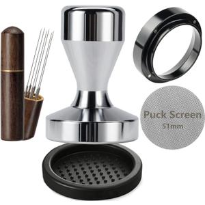 Espresso Accessories Kit 51mm Tamper: Espresso Tamper Kit with 51mm Coffee Tamper, Puck Screen, Dosing Funnel, WDT Tool, Tamper Mat | Espresso Kit Fits Espresso Coffee Machines of 51mm Portafilters