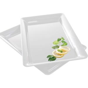 4 Rectangle White Plastic Heavy Duty Serving Trays 12" x 18" Decorative Wedding & Party Platters