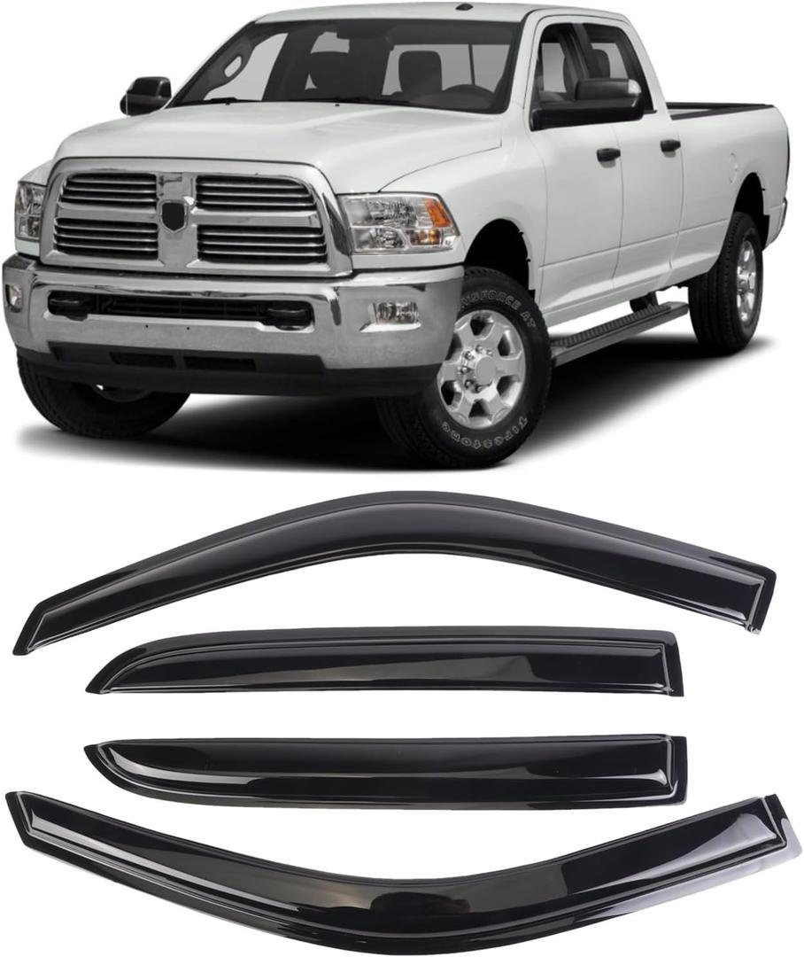 Window Visors Deflectors Tape-On for Trucks 2009-2014 DOD-ge RAM 1500/2500/3500, Rain Guards, Window Visors for Cars, Vent Shade Guard 4 pcs Window Deflectors