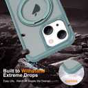 for iPhone 13/14 Case 6.1 Inches 360Rotatable Magnetic Ring Invisible Stand,[Compatible with Mag-Safe] Military Shockproof Frosted Translucent Case,Cyan