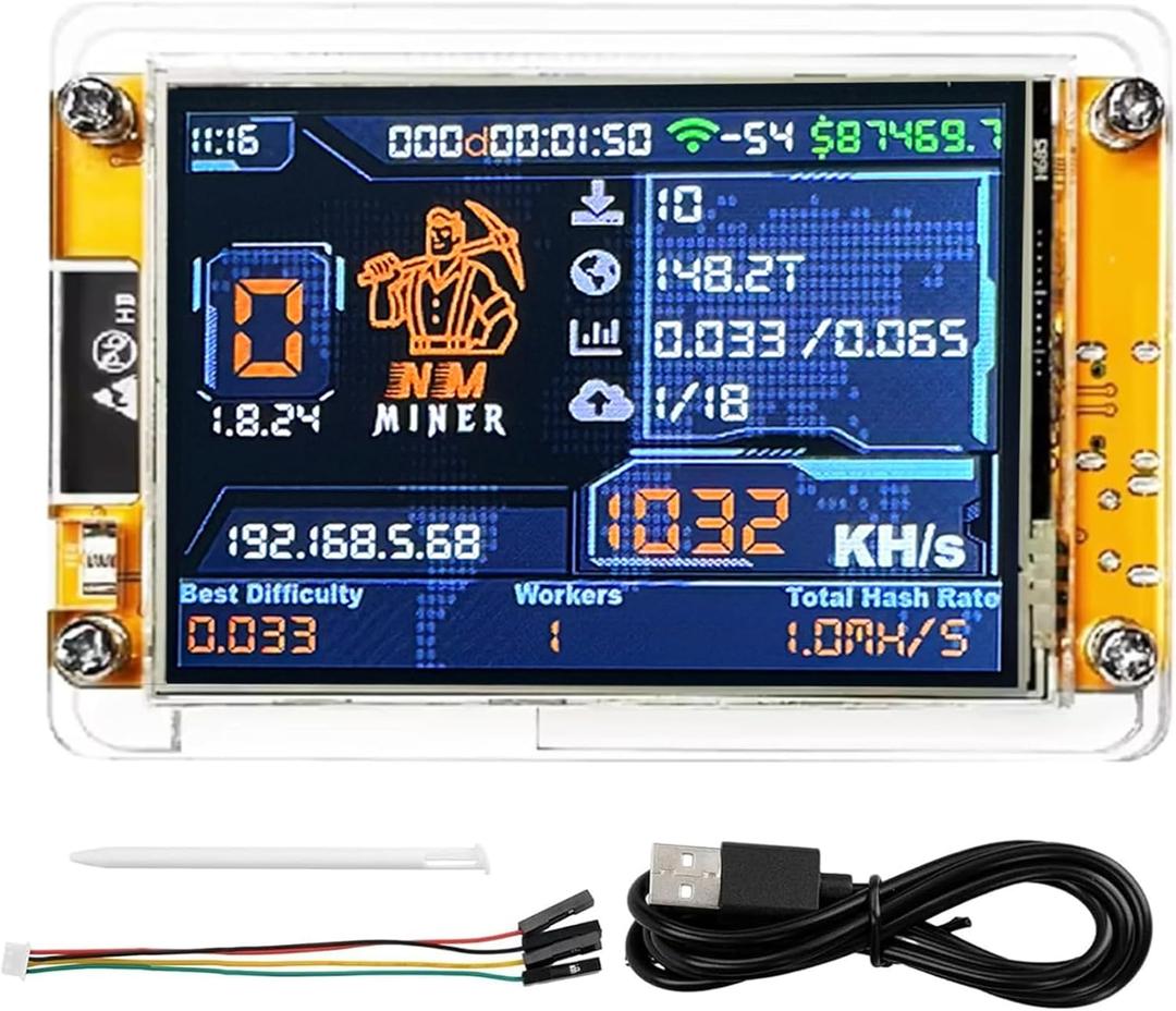 Bitcoin Miner NMMiner ESP-WROOM-32 ESP32 Development Board 2.8 inch Smart Display Lucky Miner Hashrate Module 1030KH/s Crypto Solo Lottery Miner