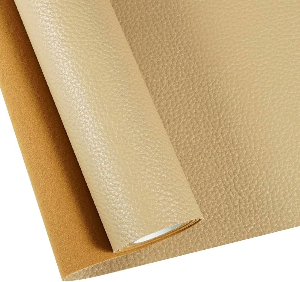 53.9x16.9 Inch Beige Upholstery Faux Leather Fabric Vinyl Rolls for Furniture Cover Reupholster Sofa Chairs Cushiones Earrings Hair Bows Decorations