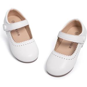 Meckior Toddler Little Girl Mary Jane Dress Shoes Ballet Flats for Girl Party School Shoes Bowknot Princess Shoes (10.5 Little Kid, D10/White)
