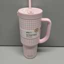Ello Oasis 30 oz Tumbler with Handle & Retracting Straw | Reusable Insulated Stainless Steel Cup 100% Leakproof, Gifts for Teens Women Men | Keeps cold for 24 Hours, Cup Holder Friendly, Pink Gingham
