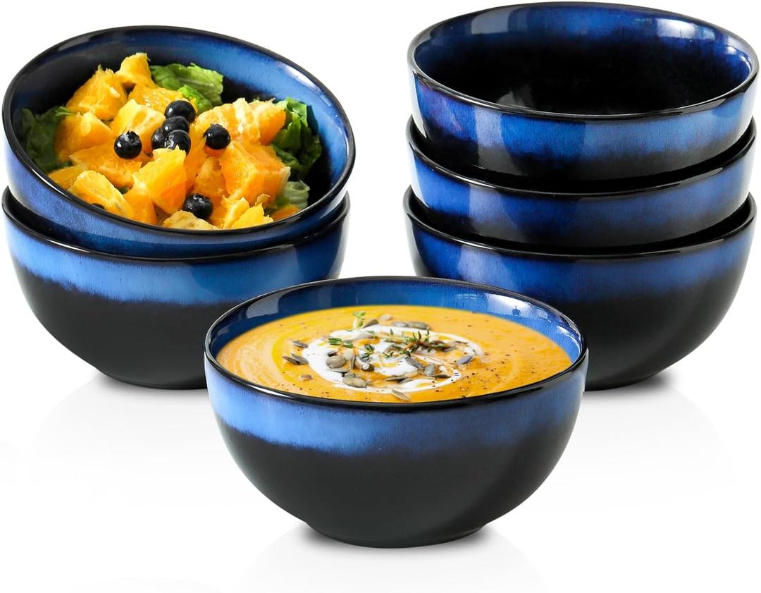 glowworm Porcelain Cereal Bowls Set of 6, 24 OZ Soup Bowls for Kitchen, Gradient Blue Bowls Set for Soup, Cereal, Oatmeal, Fruit, Rice, Snack, Dishwasher & Microwave safe