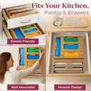 Bamboo Food Storage Bag Organizer for Drawer with Foil & Plastic Wrap Dispenser 4 in 1 Premium Kitchen Drawer Organizer for Gallon, Quart & Sandwich Bags