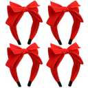 4 Pcs Christmas Headbands for Women Bow Headbands Red Green Pink Holiday Cute Big Bow Hair Hoops Hair Band Accessories Bulk for Christmas Women Girls Gifts (Red)