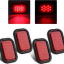 5" x 3" Red 12 LED Trailer Tail Lights - 4Pcs 5x3 Rectangle Led Truck Stop Brake Turn Tail Lights Sealed RV Semi Truck Flatbed Taillights w/Rubber Grommets and 3 Prong Wire Pigtails Waterproof