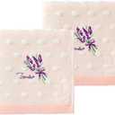YiLUOMO Polka Dot Pink Hand Towel Set of 2 Super Soft 100% Cotton Muslin & Terry Highly Absorbent Lavender Embroidered Decorative Hand Towels for Bathroom