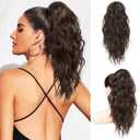FLUFYMOOZ Wavy Curly Claw Clip Ponytail - Natural Synthetic Hairpiece, 18 Inch (Dark Chocolate Brown)