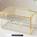 12.6" Wedding Card Box with Lock, Large Gold Metal and Glass Card Box for Party Reception HoneyMoon Fund Box, Wedding, Baby Showers, Birthdays, Bridal or Graduation Party Box