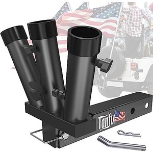 Tanfix Foldable Triple Hitch Mount Flagpole Holder | All Metal Heavy- Duty, Fits Standard 2" Trailer Hitch, Compatible with Jeep, Truck, SUV, RV, Pickup, Camper Trailer (Triple Flagpoles)