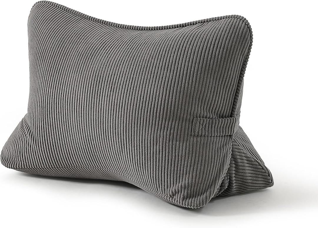 Pat. Pend. Corduroy Lumbar Support Backrest Pillow for Sitting & Reading, Ergonomic Triangle Cushion for Sofa, Armchair & Bed, Removable Cover, Dark Grey