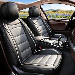 IKABEVEM Faux Leather Truck Seat Covers for Nissan Frontier 2007-2026,Side Airbag Safe All Season Front Pair Black & Grey Two Tone | Custom Fit SV PRO-4X PRO-X SL S LE SE,Breathable Waterproof Faux Leather Seat Protectors,Black&Gray