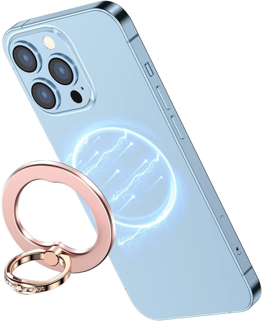 AUROX Magnetic Phone Ring Holder for iPhone 17 16 15 14 13 12 Magnetic Phone Grip for Magsafe Accessories 360 Rotation Adjustable Phone Finger Ring Grip Stand, Removable for Wireless Charging (Pink)