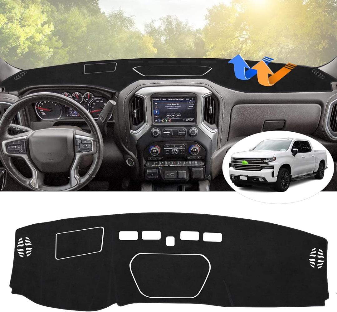 Autorder Dashboard Cover Mat for 2019-2025 Chevy Silverado 1500 2500HD 3500HD/GMC Sierra Accessories Dash Cover Flannel Dash Mat Sunshade Protector(Just Fit the Models Without Forward Collision Alert)