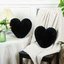 Marsui 2 Pcs Fluffy Heart Shaped Pillow Plush Cute Heart Shaped Throw Cushion Stuffed Decorative Gift Throw Pillow for Couch Bed Sofa Decoration Women(Black,11.81 x 11.02 Inch)