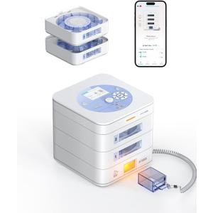 28-Day(1X) Automatic Pill Dispenser (Expandable Tray) App & On-Device Setup by Family, LCD Display, Digital Lock, Sound & Light Alerts- Safe Medication Organizer for Dementia Seniors (2-Tray, White)