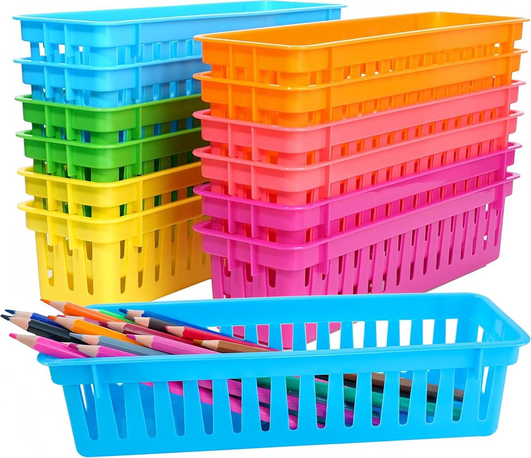 ZZYFGH Pack of 12 Pencil Holder for Kids Desk, Colorful Pen Baskets Tray for Organizing Classroom Supplies