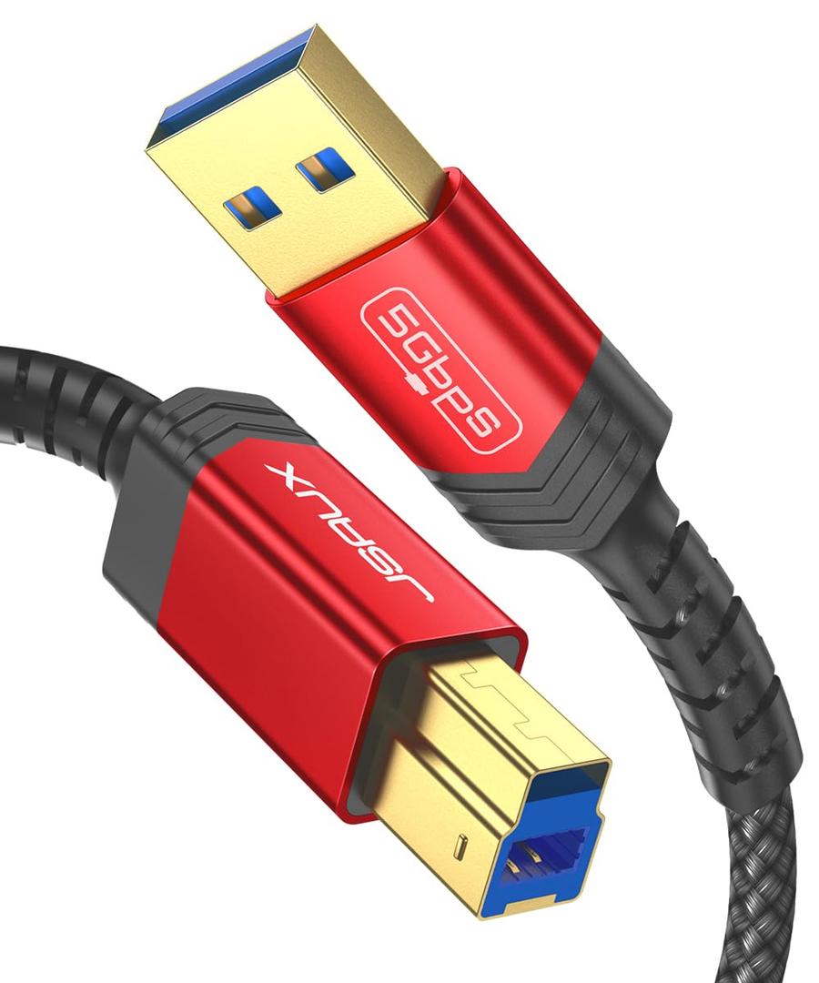 JSAUX USB 3.0 Printer Cable, Type A Male to B 3.0 Male (10ft/3M) USB 3.0 Type B Upstream Cord Nylon Braided Compatible with Docking Station, External Hard Drivers, Scanner, Printer and More(Black)