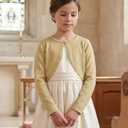 BOLEROSE Girls Sparkle Long Sleeve Bolero (Beige, S)