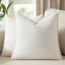 Woaboy 26x26 Inch Set of 2 Euro Sham Decorative Linen Solid Throw Pillow Covers Boho Accent Farmhouse Pillowcases Modern Netural Home Decor for Bed Couch Sofa Living Room,Cream White