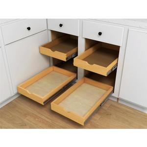 Elysian 14" Pull Out Kitchen Drawer for 18" Cabinets, Birch Solid Wood Storage Tray, 21"D x 3"H, Smooth Ball Bearing Glides, Sturdy Side Mount Design, Natural Finish
