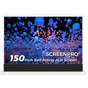 SCREENPRO 150 inch Tensioned Floor Rising Projector Screen, Motorized Pull Up ALR Projector Screen with Remote, 16:9 Electric Home Theater Screen for 4K Projector