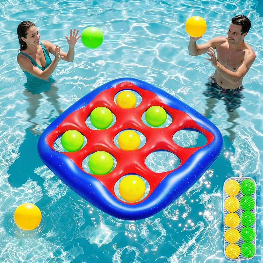 2 x Pool Games Set- Tic-Tac-Toe Inflatable Pool Toys with 10 Balls Fun Summer Swimming Pool Party Beach Lawn Outdoor Camping Party Float Game Water Ball Toys for Adults Teens Kids 2-10 Players