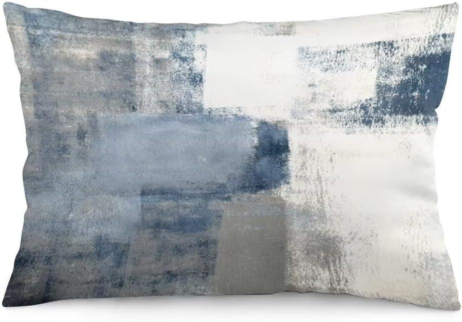 Grey Blue Abstract Art Painting Throw Pillow Cover Queen Size White Blue Gray Lumbar Pillow Case Modern Soft Pillowcase Standard Pillow Cases with Zipper Decorative Cushion Covers for Bed,Sofa,20"x30"
