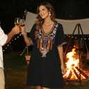 Grosy Women's Embroidered Mexican Peasant Dresses, Plus Size Fiesta Boho Dress for Women, Traditional Floral Bohemian Tunic (Black, XL)