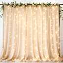 Ledido 108ft Champagne Tulle Backdrop Curtain with Lights String - 300LED Fairy Light Sheer Curtain Backdrop for Wedding Baby Shower Photo Shoot Birthday Party Decor(2 Panels 58ft)Champagne
