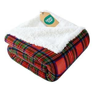 Christmas Sherpa Blanket Throw Size - Reversible Sherpa Fleece Blanket - Super Soft Double Sided Throw for Bed, Sofa, Couch - Thick, Warm, Cozy & Plush - Xmas Winter Bedding - Christmas Tartan, 50x60