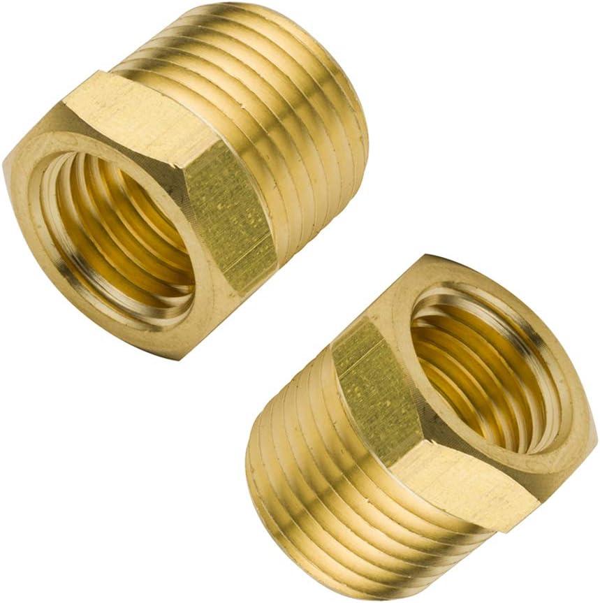 Legines Brass Pipe Fitting Hex Bushing, 3/8" NPT Male to 1/4" NPT Female 1200psi (2pcs)
