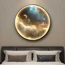 Troartos LED Galaxy Space Wall Art for Living Room, Large Modern Lighted Planet Artwork for Walls, Minimalist Dimmable Nebula Lighted Wall Decor for Hallway, Dining Room, Bedroom, Office, 30x30 Inch