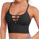 AngiMelo Longline Sports Bras for Women High Support Strappy Push Up Workout Tops Built in Bra Padded Crop Yoga Tank Top (Small)