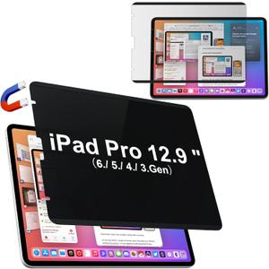 IPROKKO Magnetic Privacy Screen Protector Compatible with iPad Pro 12.9 Inch (6th/ 5th/ 4th/ 3rd Generation, 2022 2021 2020 2018), Removable Anti Blue Light Glare Spy Private Filter Black Security Cover