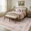 9x12 Rugs for Living Room, Washable Area Rug Pink Vintage Carpet for Bedroom Nursery Dining Room, Non-Slip Soft Thin Stain Resistant, Retro Floral Rugs for Girls